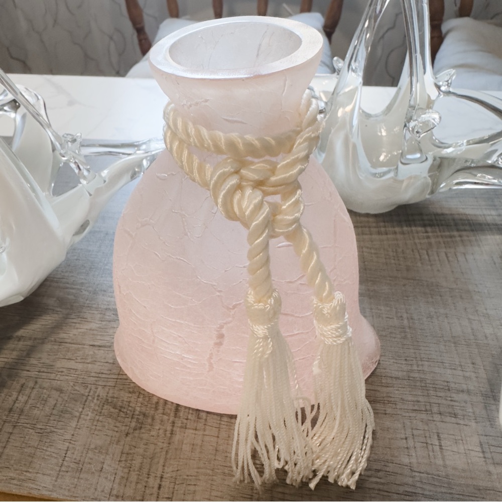 Murano Frosted Pink Glass Vase with Tassel